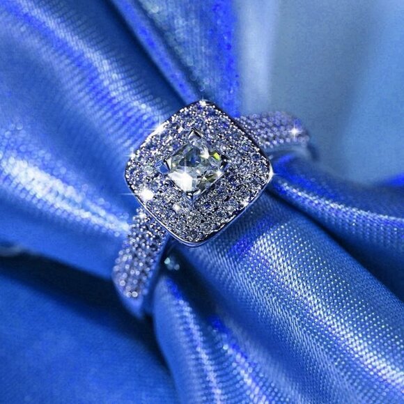 Ae Cee R. Jewelry - Julieta Princess 925 Sterling Silver Cubic Zirconia Ring Size 8 Gift Boxed
